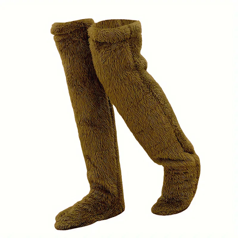 Fluffy Thigh High Socks Teddy Legs Snuggle Long Paws Fuzzy Leggings over Knee Slippers Hairy Stockings Floor Socks