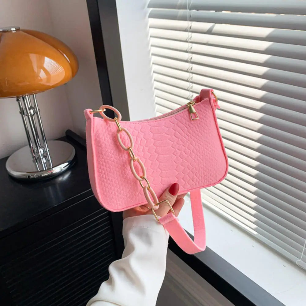 Fashion Felt Cloth Pattern Shoulder Bags for Women Small Handle Underarm Bag Clutch Luxury Solid Color Female Handbag with Purse