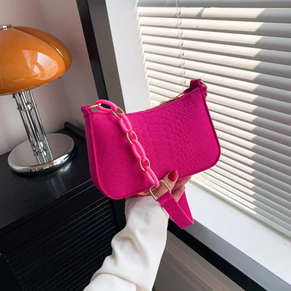 Fashion Felt Cloth Pattern Shoulder Bags for Women Small Handle Underarm Bag Clutch Luxury Solid Color Female Handbag with Purse