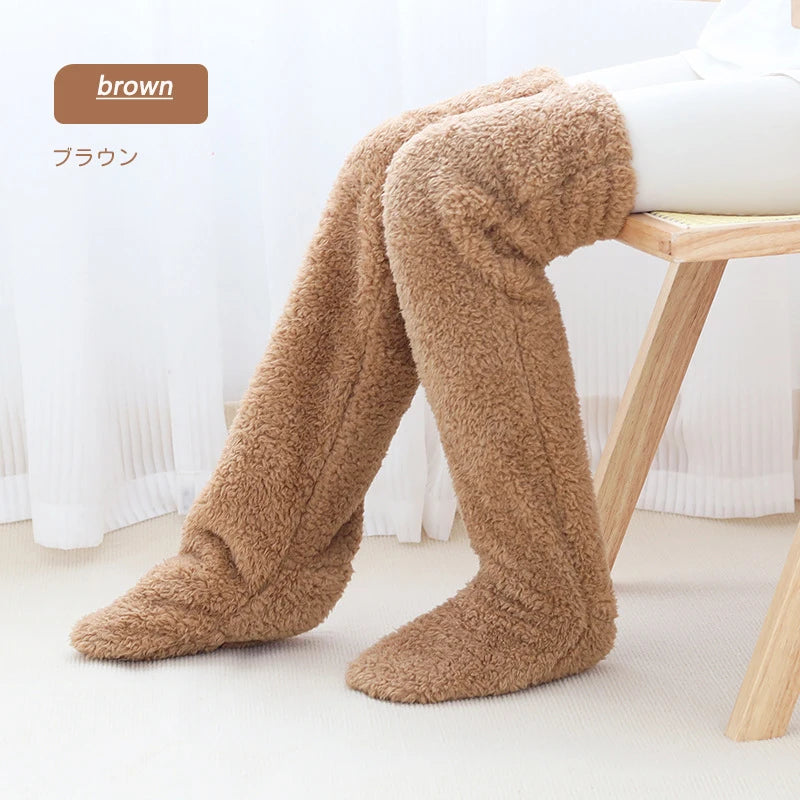 Fluffy Thigh High Socks Teddy Legs Snuggle Long Paws Fuzzy Leggings over Knee Slippers Hairy Stockings Floor Socks